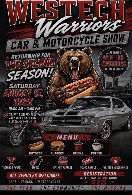 Westech Warriors Car & Motorcycle Show event at St. Pat's Church Westpark in Cleveland, OH on August 15, 2026