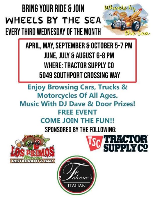 Wheels by the Sea event at Tractor Supply Co in Southport, NC on June 17, 2026