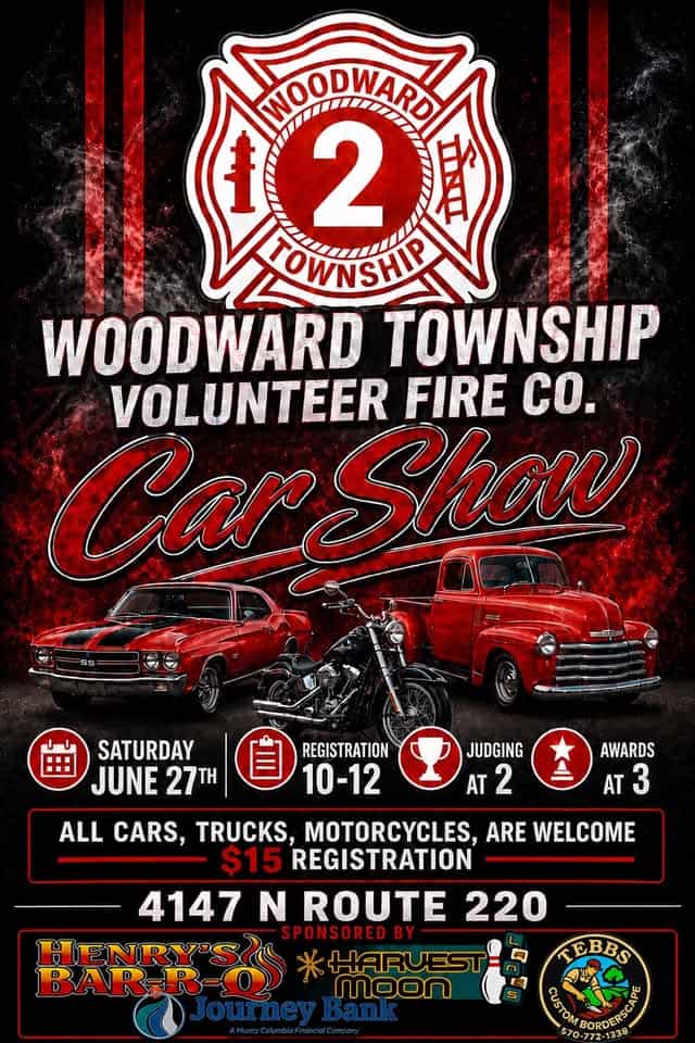 Woodward Township Volunteer Fire Co. Car Show event at Woodward Township Volunteer Fire Co. in Linden, PA on June 27, 2026