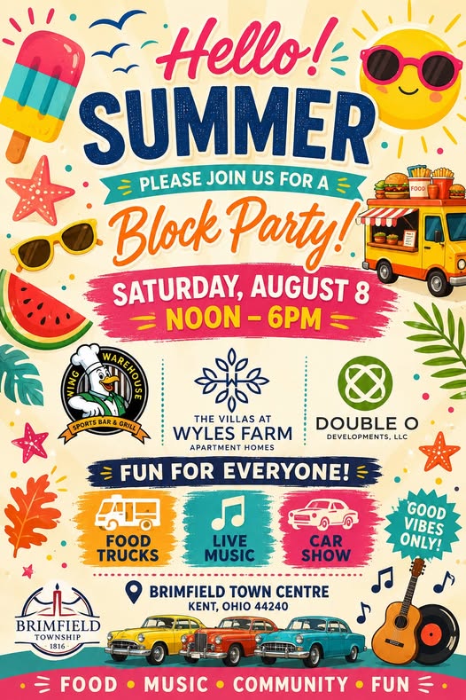 Wyles Farm Block Party event at Brimfield Town Centre in Kent, OH on August 8, 2026