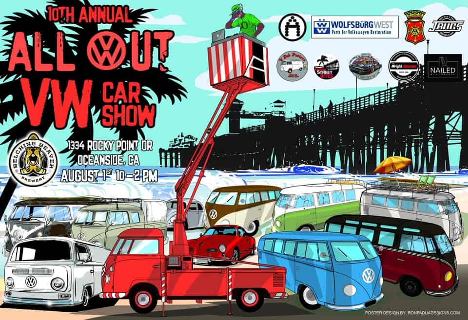 10th Annual All Out VW Car Show event at Belching Beaver Brewery Oceanside in Oceanside, CA on August 1, 2026
