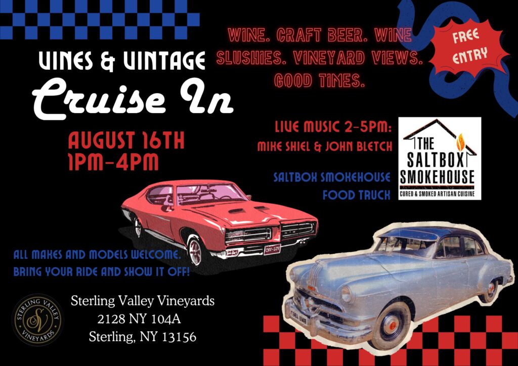 Vines & Vintage Cruise in event at Sterling Valley Vineyards in Sterling, NY on August 16, 2026