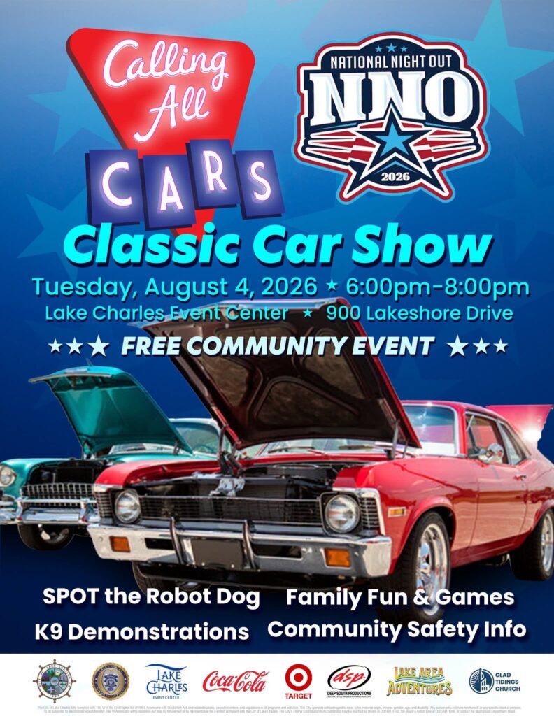 City of Lake Charles National Night Out Classic Car Show event at Lake Charles Event Center in Lake Charles, LA on August 4, 2026