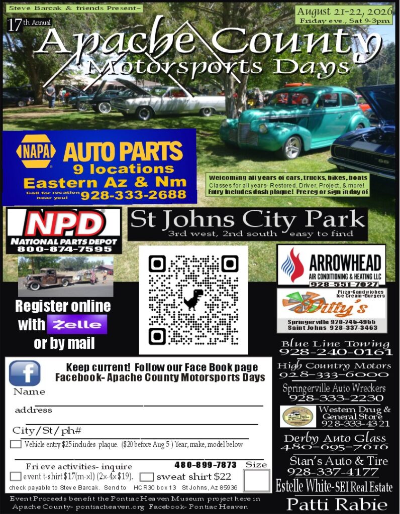 Apache County Motorsports Days event at St Johns City Park in St Johns, AZ on August 21, 2026