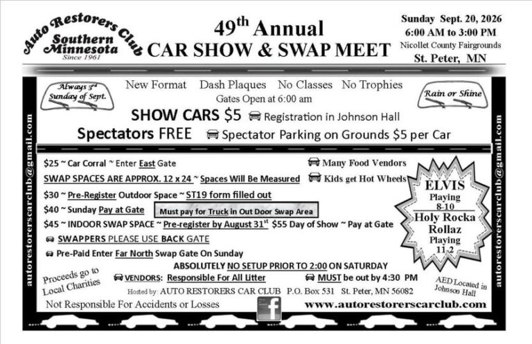 Auto Restorers Car Club 49th Annual Car Show & Swap Meet car show in St. Peter, MN