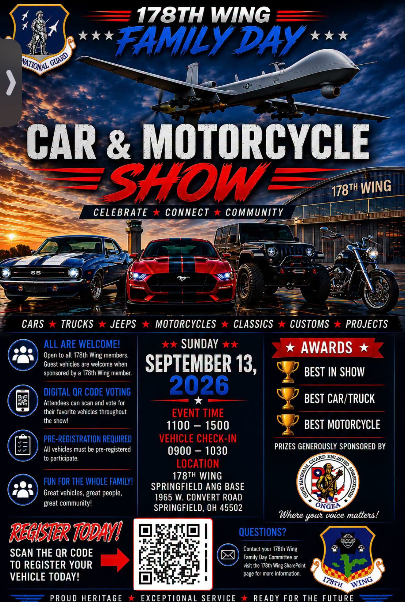178th Wing Family Day Car & Motorcycle Show event at 178th Wing Springfield ANG Base in Springfield, OH on September 13, 2026
