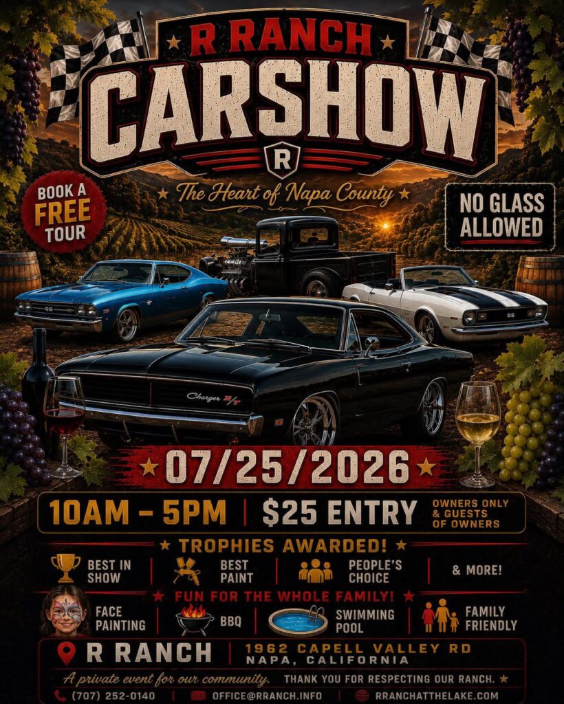 R Ranch Car Show event at R Ranch in Napa, CA on July 25, 2026