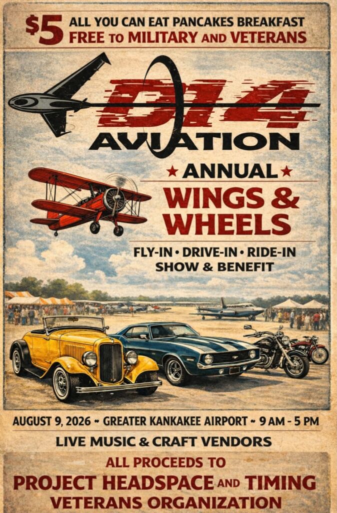 Greater Kankakee Airport Aviation Wings & Wheels Fly-In Drive-In Ride-In Show & Benefit event at Greater Kankakee Airport in Kankakee, IL on August 9, 2026