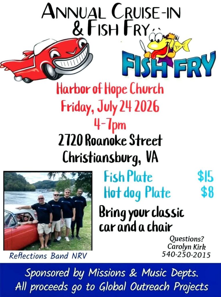 Harbor of Hope Church Annual Cruise-In & Fish Fry event at Harbor of Hope Church in Christiansburg, VA on July 24, 2026