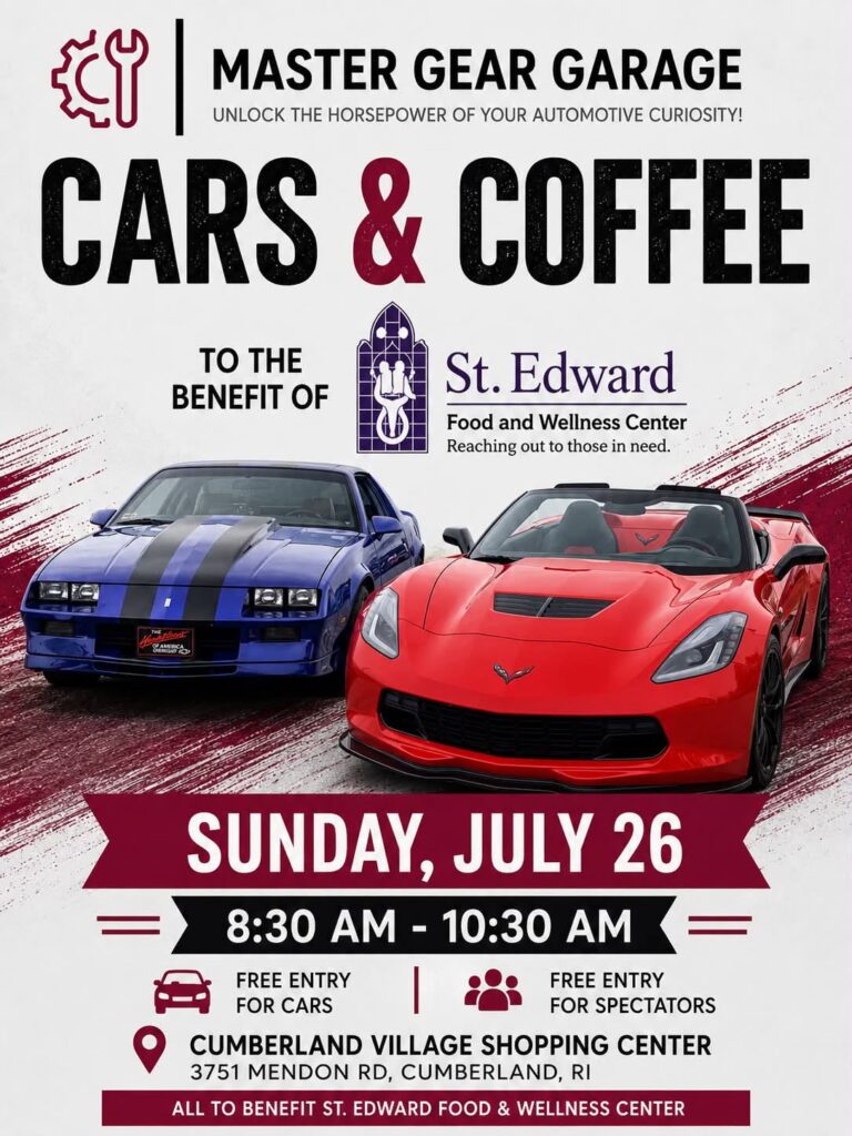 Cars & Coffee at Master Gear Garage event at Cumberland Village Shopping Center in Cumberland, RI on July 26, 2026
