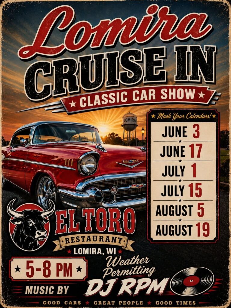 El Toro Restaurant Lomira Cruise in Classic Car Show event at El Toro Restaurant in Lomira, WI on July 15, 2026
