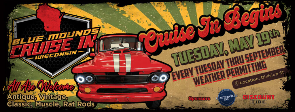 Blue Mounds Cruise in event at Division St in Blue Mounds, WI on July 14, 2026