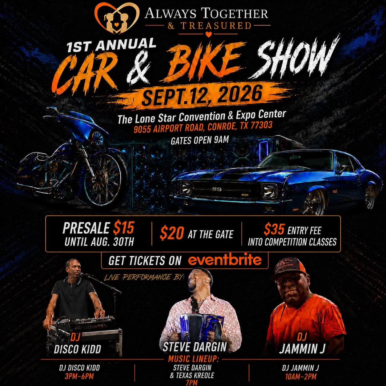 1st Annual Car & Bike Show event at Lone Star Convention & Expo Center in Conroe, TX on September 12, 2026