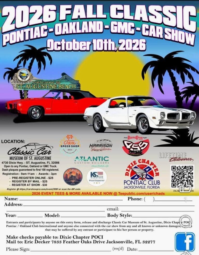 Dixie Chapter POCI Fall Classic car show in St. Augustine, FL
