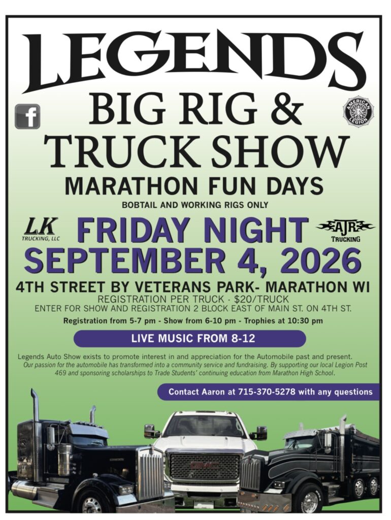 Legends Big Rig & Truck Show event at Veterans Park in Marathon, WI on September 4, 2026