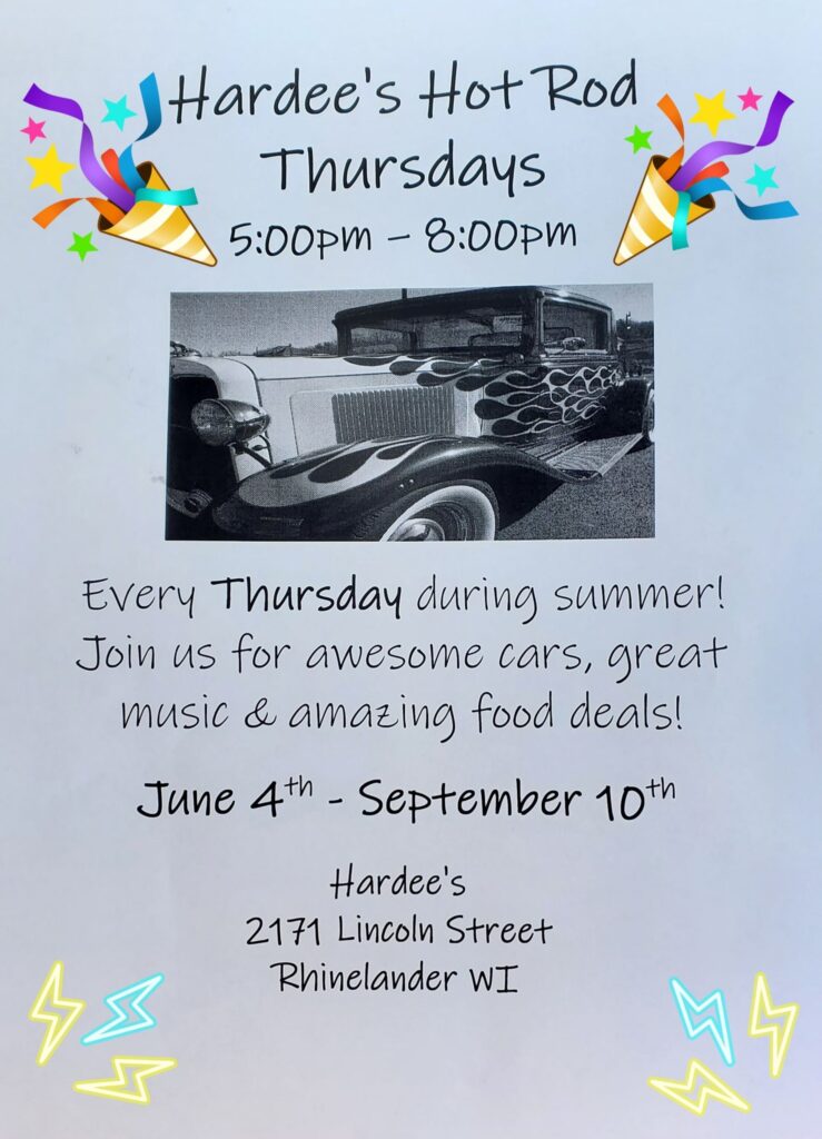 Hardee's Hot Rod Thursdays event at Hardee's in Rhinelander, WI on July 16, 2026