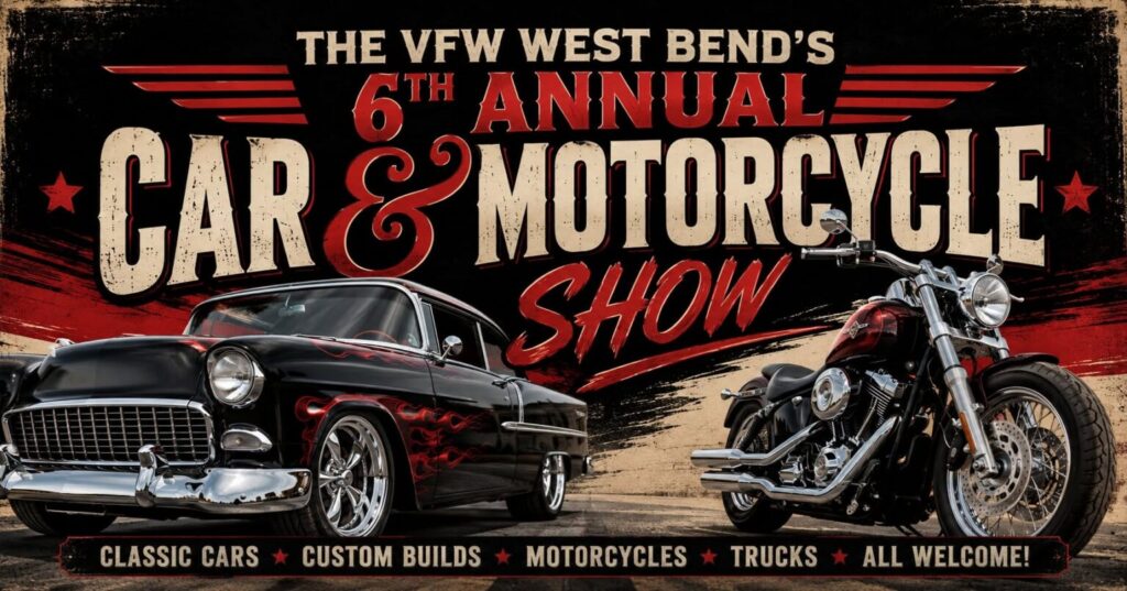 VFW West Bend's 6th Annual Car & Motorcycle Show event at VFW Post 1393 in West Bend, WI on August 23, 2026