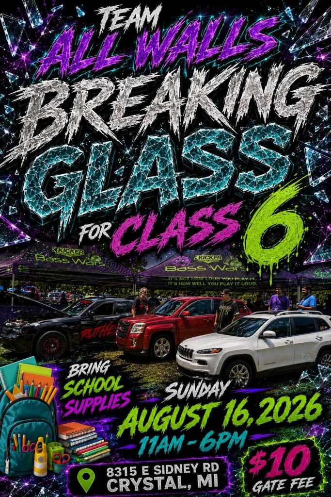 Breaking Glass for Class Car Show event at 8315 E Sidney Road in Crystal, MI on August 16, 2026