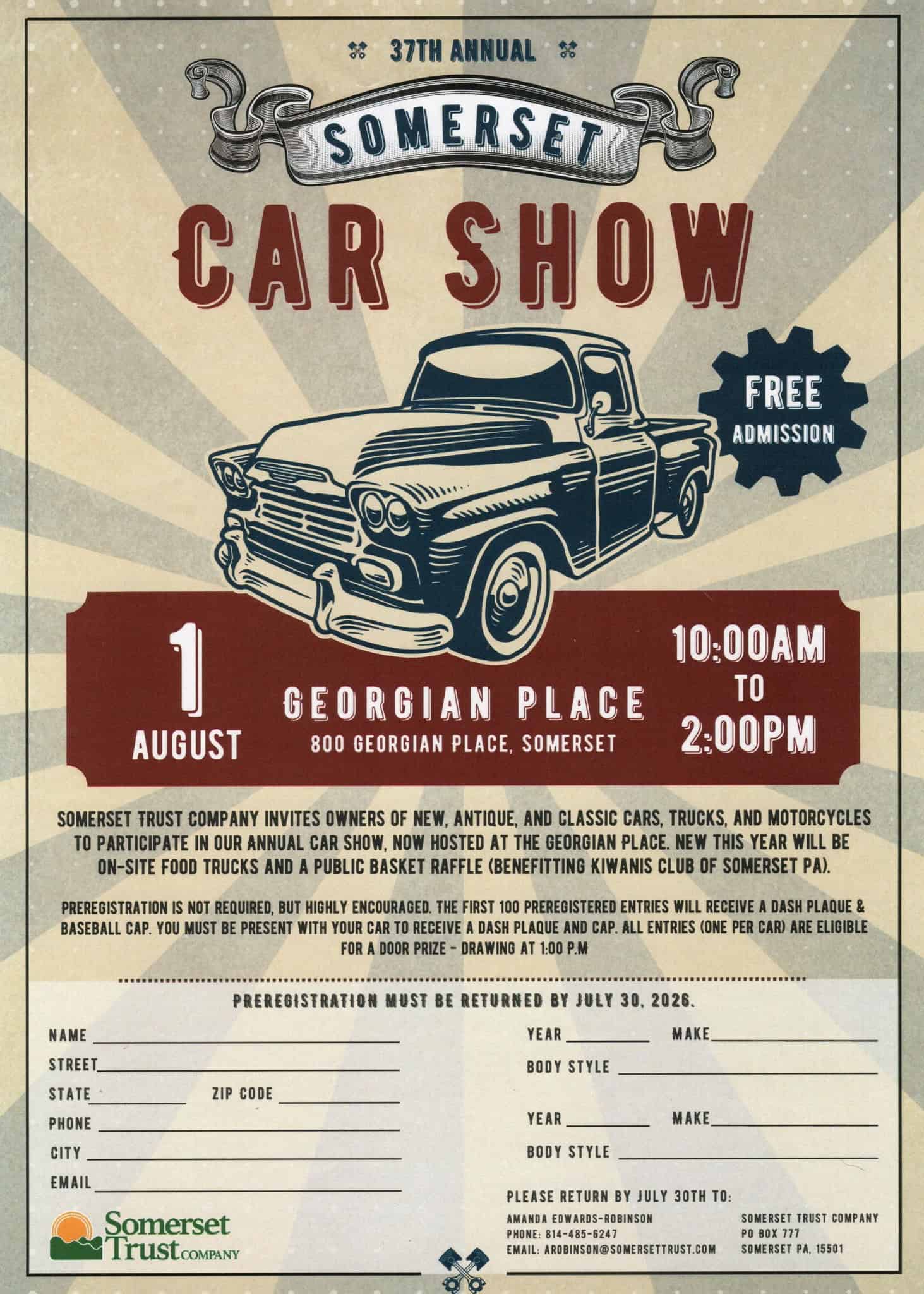 37th Annual Somerset Car Show event at Georgian Place in Somerset, PA on August 1, 2026