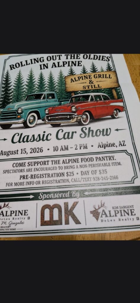 Rolling Out the Oldies in Alpine event at Alpine Grill & Still in Alpine, AZ on August 15, 2026