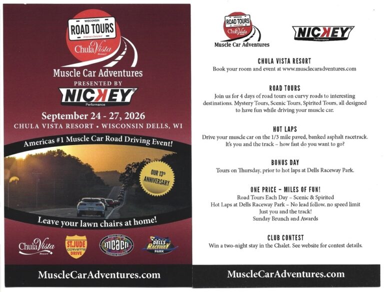 Wisconsin Road Tours Muscle Car Adventures car show in Wisconsin Dells, WI