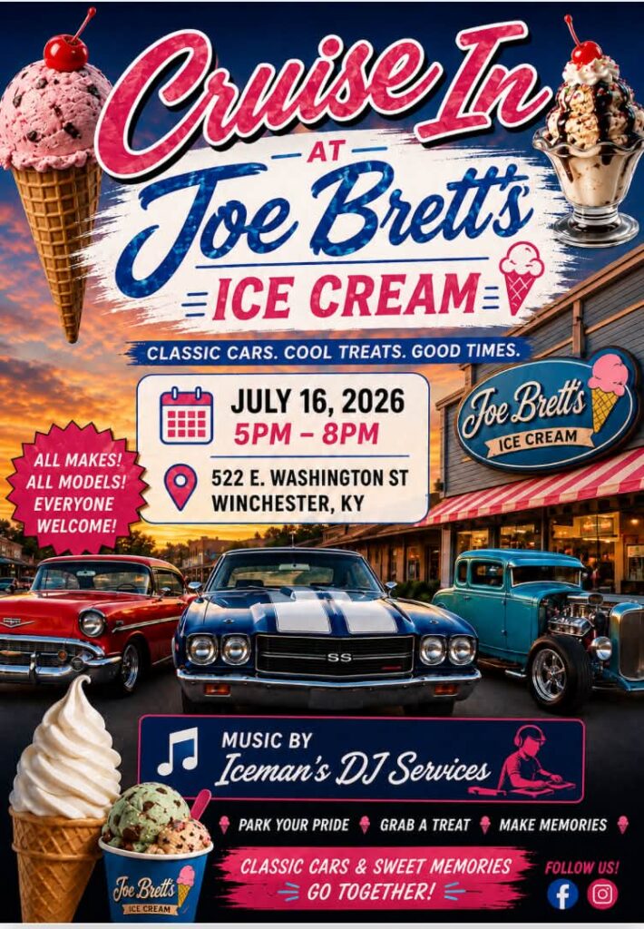 Joe Brett's Ice Cream Cruise in event at Joe Brett's Ice Cream in Winchester, KY on July 16, 2026
