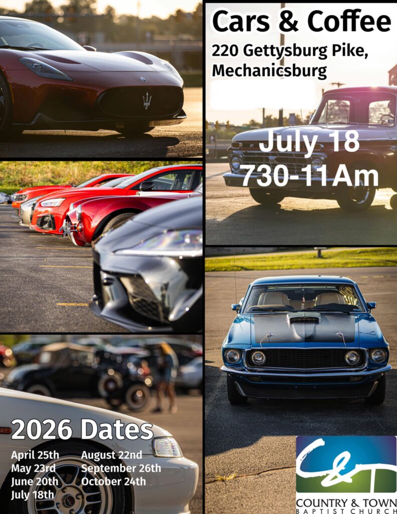 Country & Town Baptist Church Cars & Coffee event at Country & Town Baptist Church in Mechanicsburg, PA on July 18, 2026