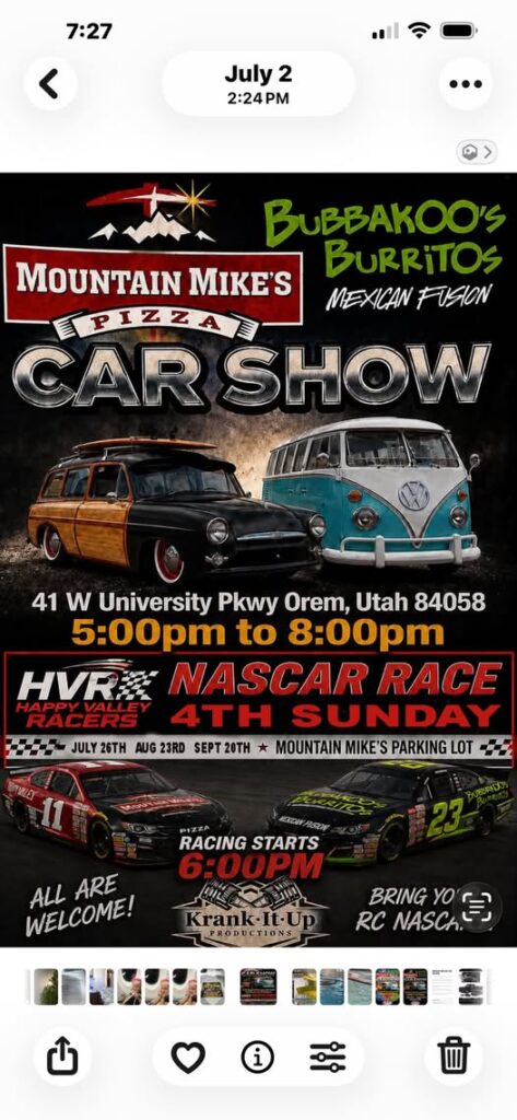 Mountain Mike's Car Show event at Mountain Mike's Pizza in Orem, UT on July 26, 2026