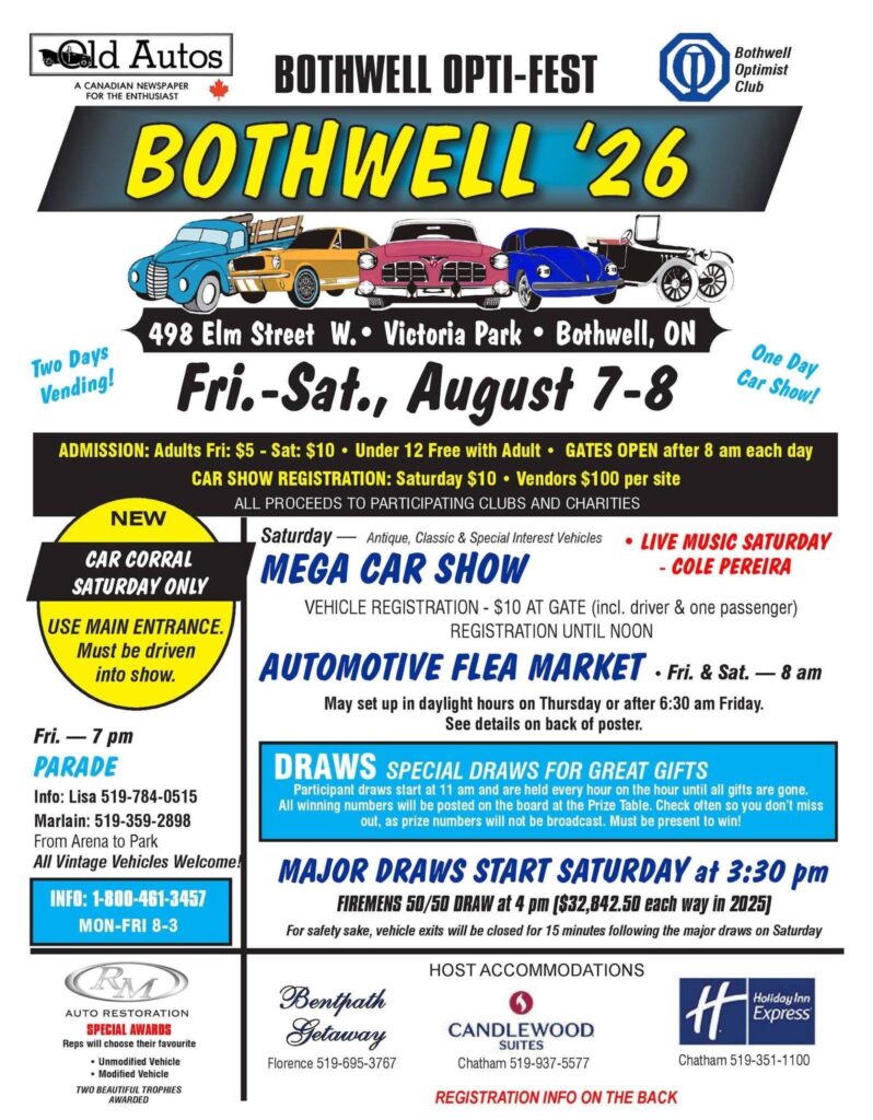 Bothwell Opty-Fest event at Victoria Park in Bothwell, ON on August 7, 2026