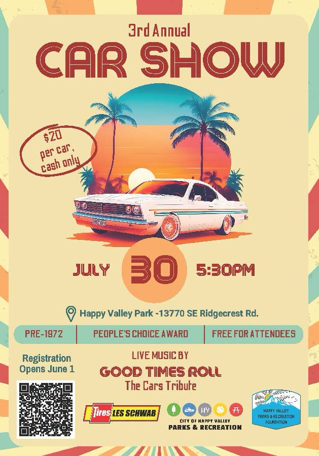 3rd Annual Car Show event at Happy Valley Park in Happy Valley, OR on July 30, 2026