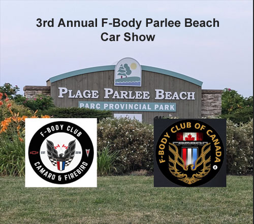 3rd Annual F-Body Parlee Beach Car Show event at Parlee Beach in Shediac, NB on August 30, 2026