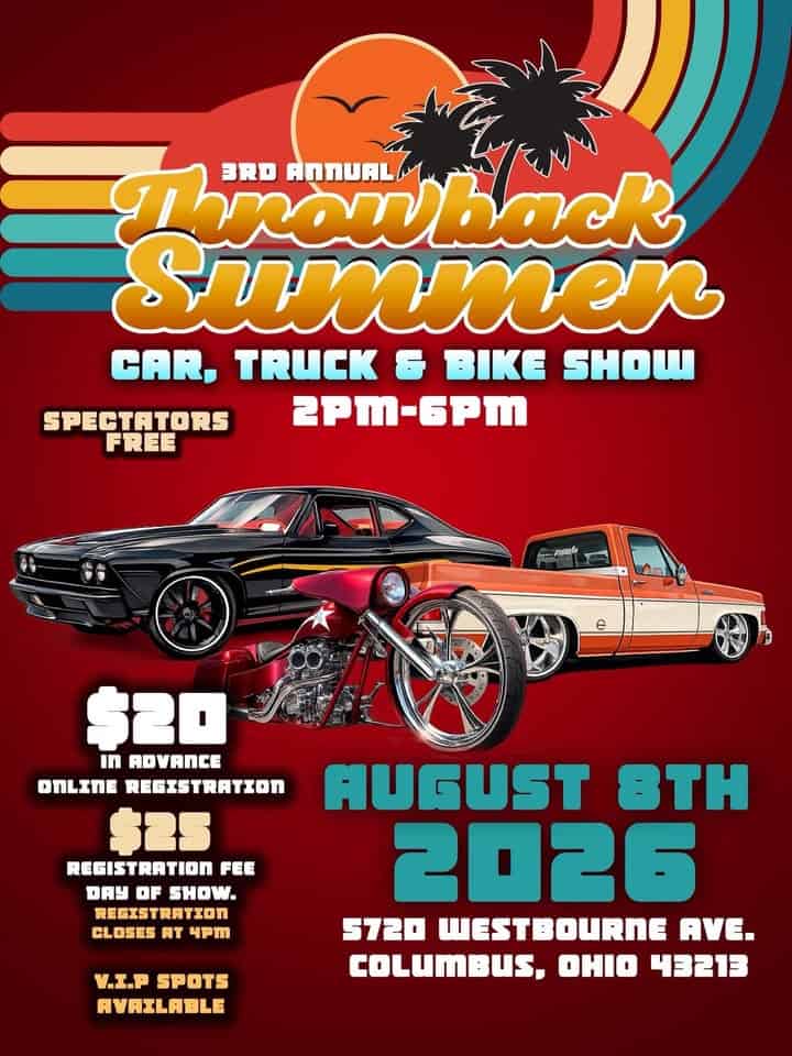 3rd Annual Throwback Summer Car, Truck & Bike Show event at Dance Elite Performance Academy in Columbus, OH on August 8, 2026