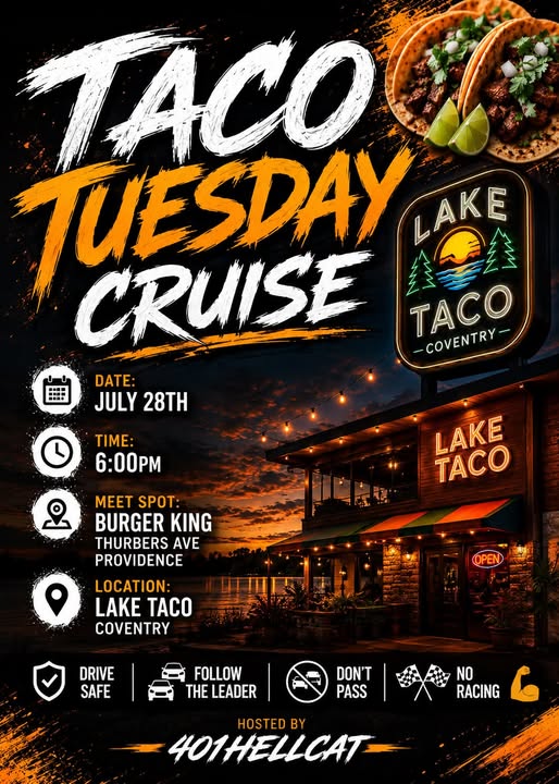 401HELLCAT Taco Tuesday Cruise event at Burger King in Providence, RI on July 28, 2026