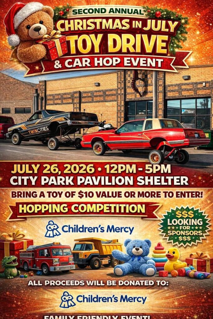 Twin Cities Second Annual Christmas in July Toy Drive & Car Hop Event event at City Park Pavilion Shelter in Kansas City, KS on July 26, 2026
