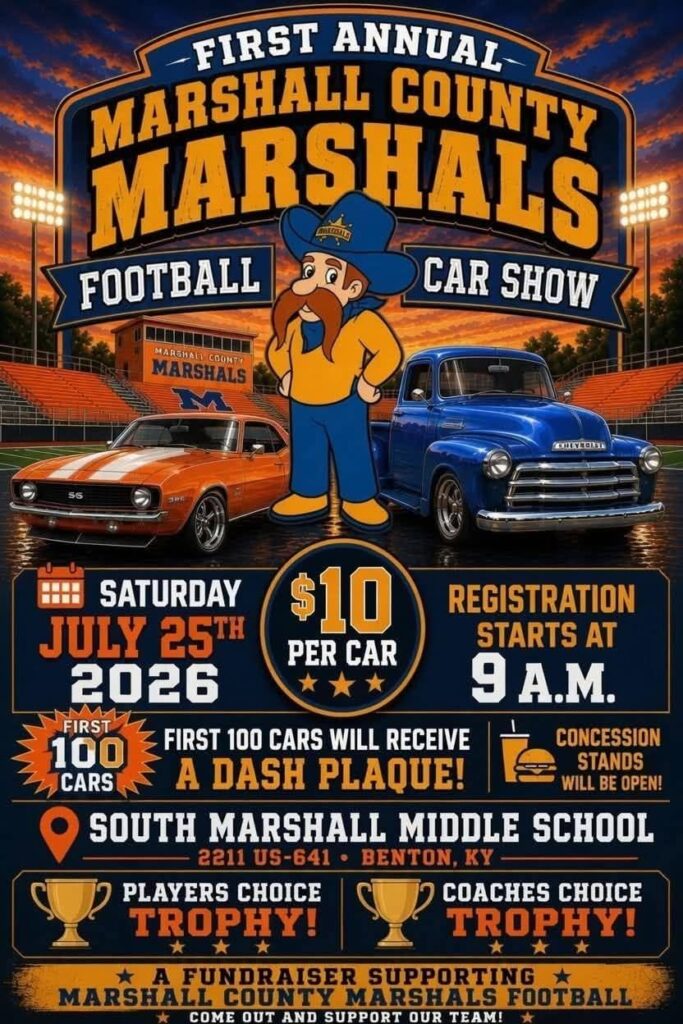 Marshall County Marshals Football Car Show event at South Marshall Middle School in Benton, KY on July 25, 2026