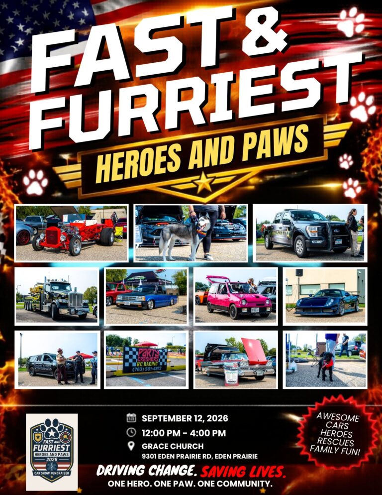 Heroes and Paws Fast and Furriest Car Show Fundraiser event at Grace Church in Eden Prairie, MN on September 12, 2026