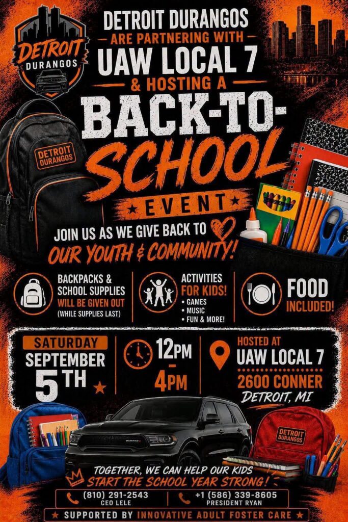 Detroit Durangos Back-to-School Event event at UAW Local 7 in Detroit, MI on September 5, 2026
