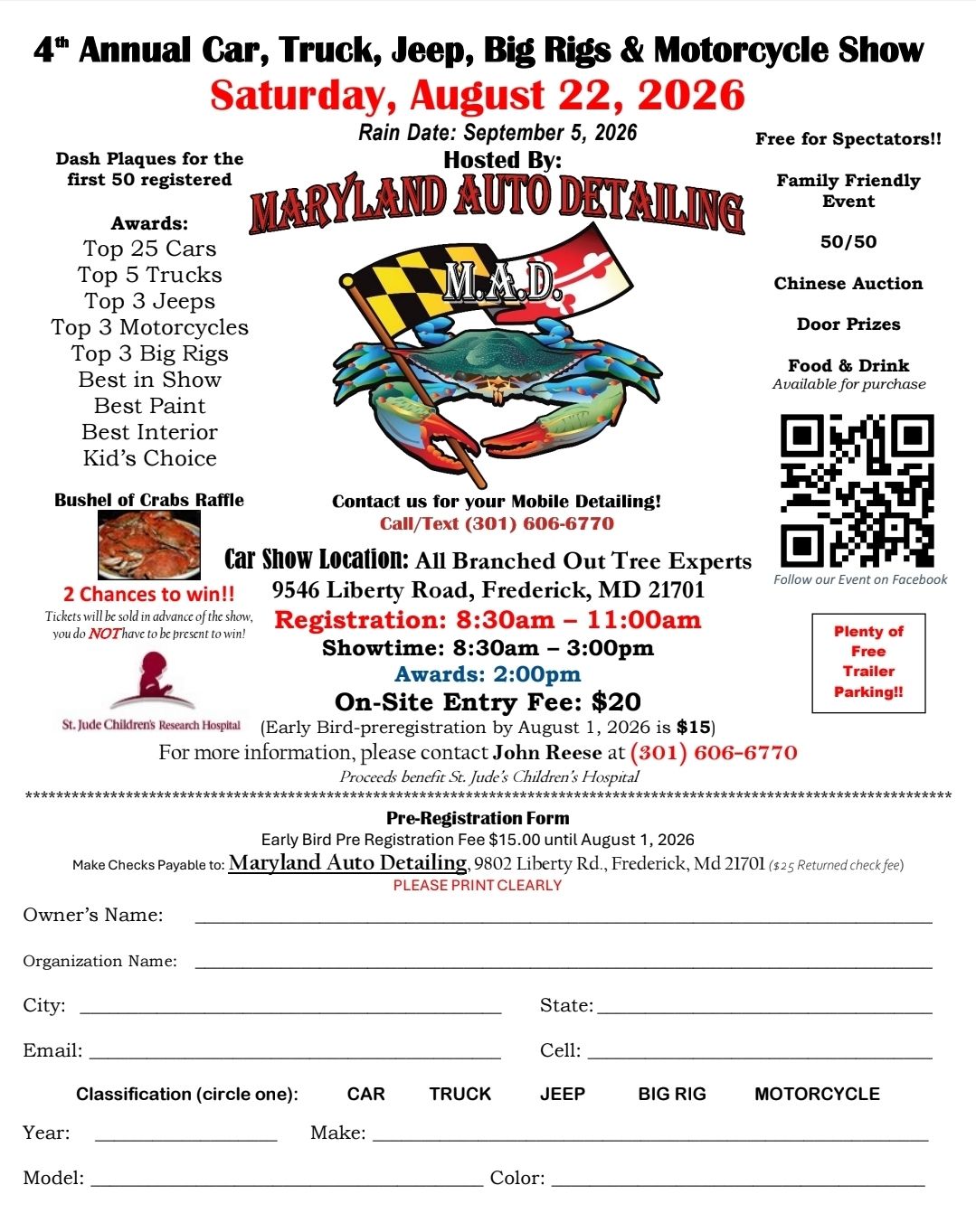 4th Annual Maryland Auto Detailing Car, Truck, Jeep, Big Rigs & Motorcycle Show event at All Branched Out Tree Experts in Frederick, MD on August 22, 2026
