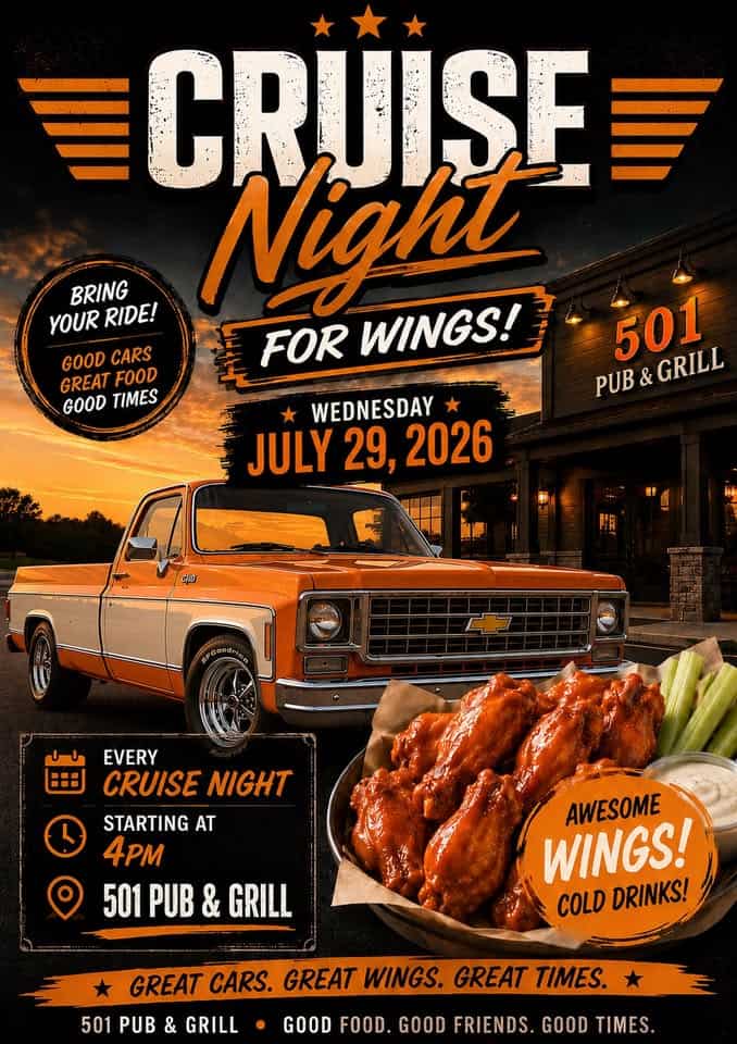 501 Pub & Grill Cruise Night event at 501 Pub & Grill in Mt Aetna, PA on July 29, 2026