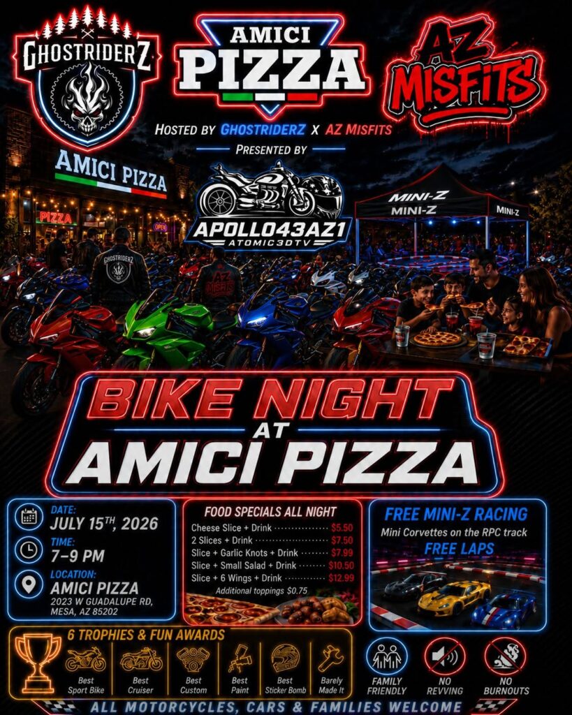 Ghostriderz x AZ Misfits Bike Night at Amici Pizza event at Amici Pizza in Mesa, AZ on July 15, 2026