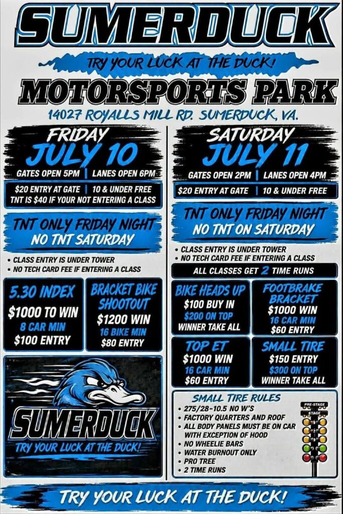 Sumerduck Motorsports Park Try Your Luck at the Duck event at Sumerduck Motorsports Park in Sumerduck, VA on July 10, 2026
