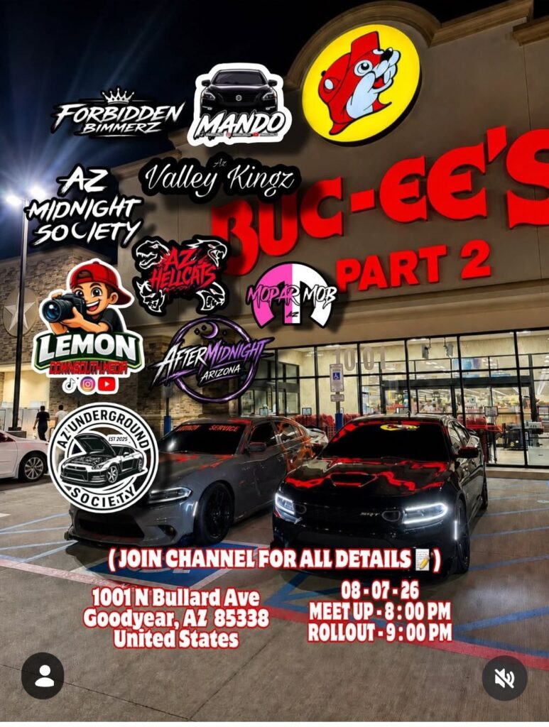 Mopar Mor Part 2 event at Buc-ee's in Goodyear, AZ on August 7, 2026