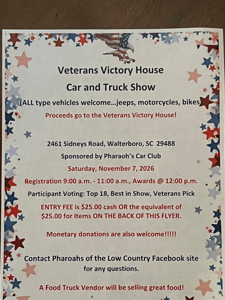Veterans Victory House Pharaoh’s Car Club Car and Truck Show car show in Walterboro, SC