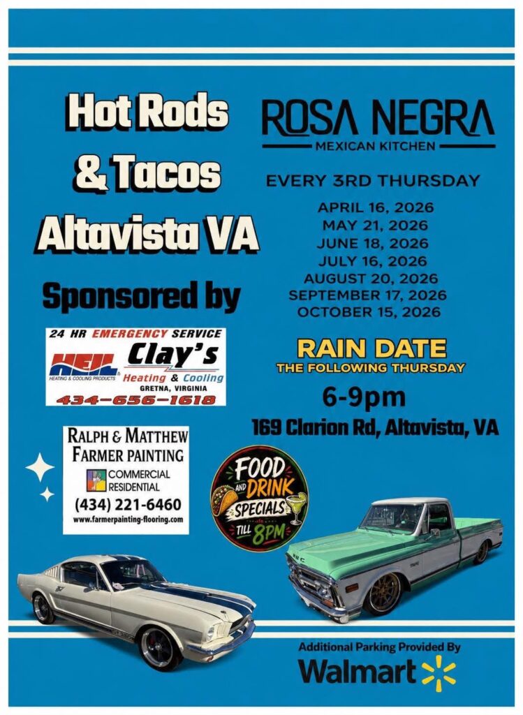 Hot Rods & Tacos at Rosa Negra event at Rosa Negra Mexican Kitchen in Altavista, VA on August 20, 2026