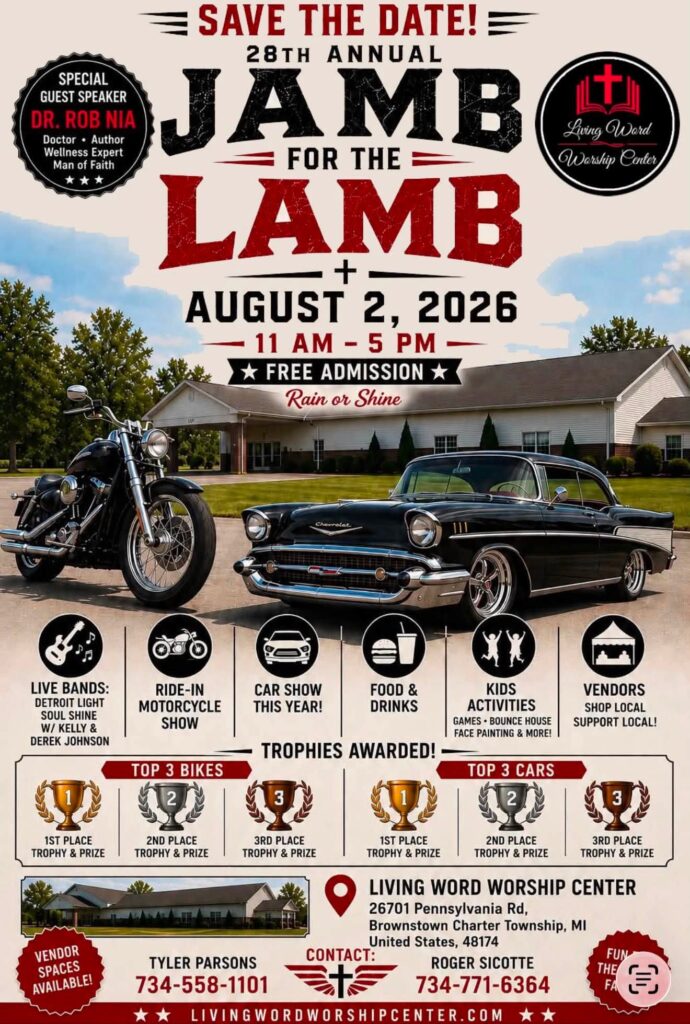 Living Word Worship Center 28th Annual Jamba for the Lamb event at Living Word Worship Center in Brownstown Charter Township, MI on August 2, 2026