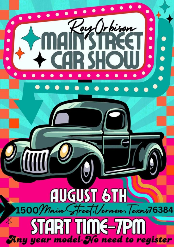 Main Street Car Show event at 1500 Main Street in Vernon, TX on August 6, 2026