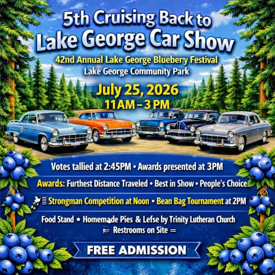 5th Cruising Back to Lake George Car Show event at Lake George Community Park in Lake George, MN on July 25, 2026