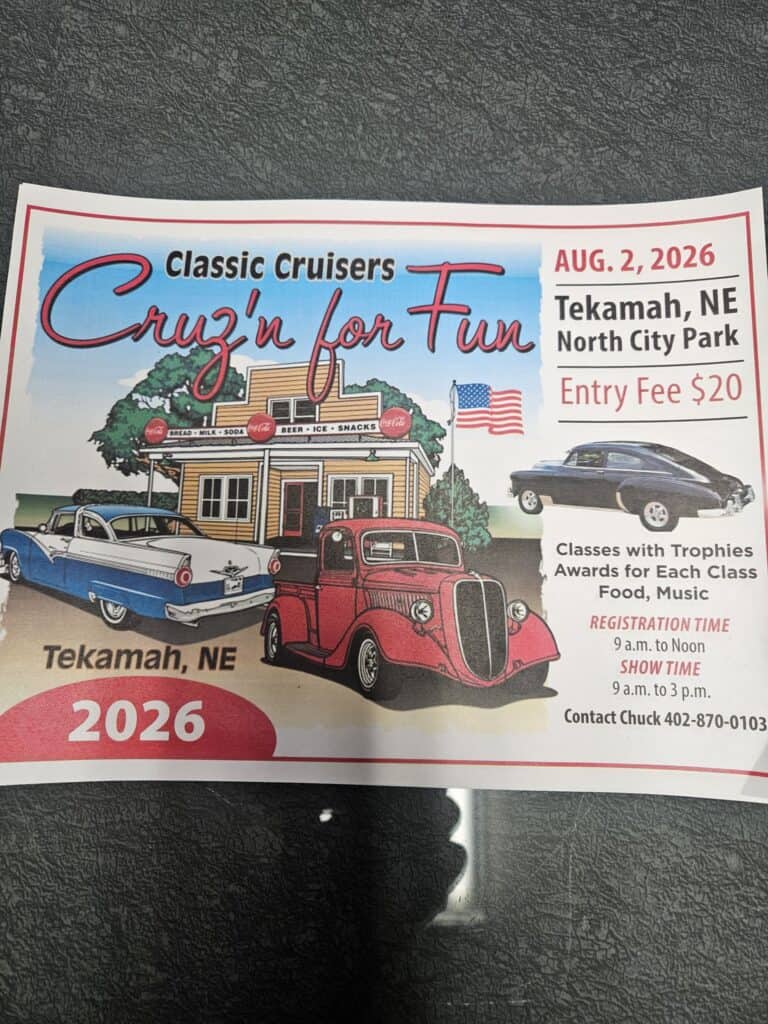 Classic Cruisers Car Show event at North City Park in Tekamah, NE on August 2, 2026
