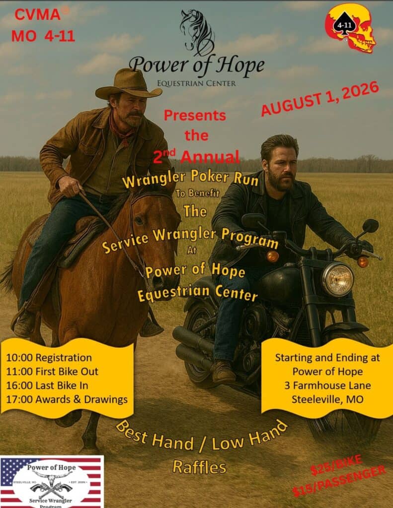 Wrangler Poker Run event at Power of Hope Equestrian Center in Steelville, MO on August 1, 2026