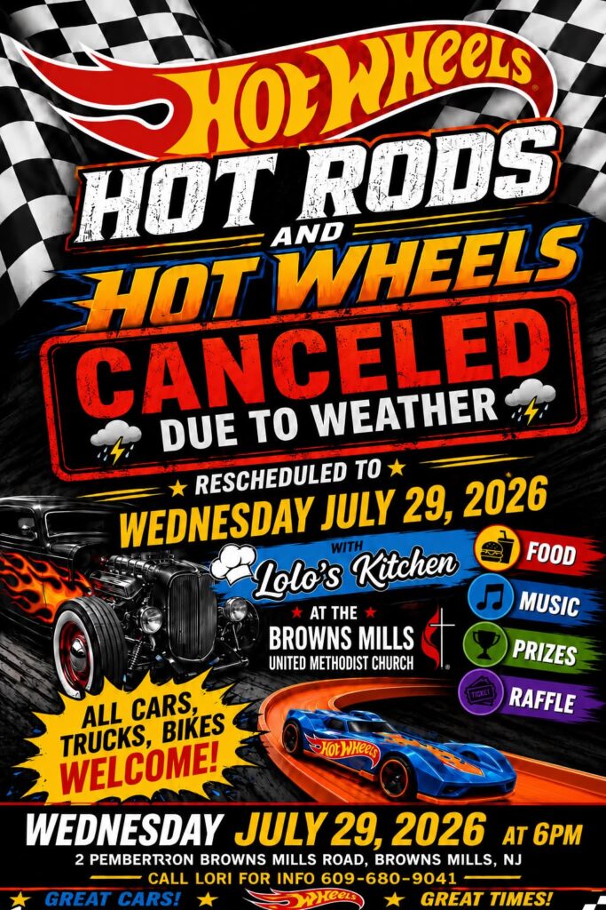 Hot Rods and Hot Wheels event at Browns Mills United Methodist Church in Browns Mills, NJ on July 29, 2026